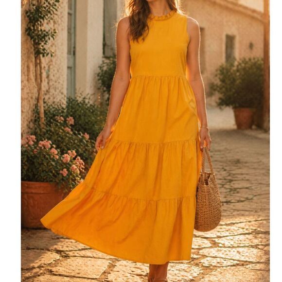 J. Crew Dresses & Skirts - J. Crew Tiered Midi Dress Butter Yellow Cotton Sun Dress Quiet Luxury